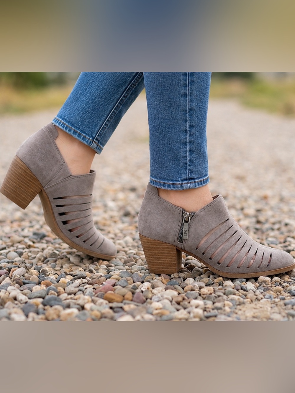 1.STATE Arnet Taupe Suede Leather Cutout Booties Size 5.5 Beautiful
